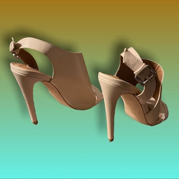 Izabella Rue Lorac Peep Toe Sandal Heels Size 9.5 Ivory and Taupe - Picture 5 of 9